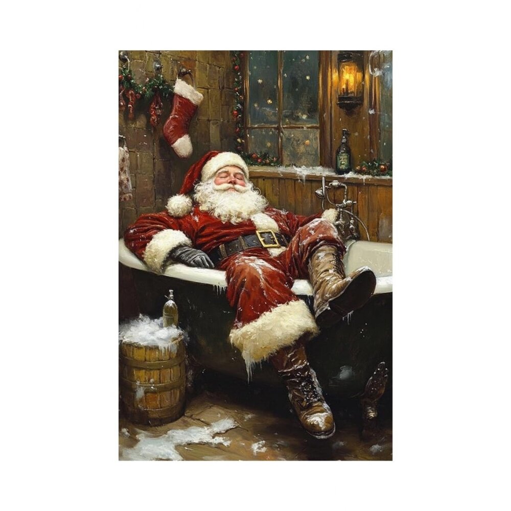 Vintage Santa in Bathtub Unframed Canvas Wall Art  24" X 36"